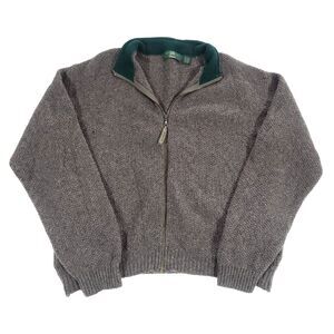 Orvis Wool Knit Sweater Cardigan L Gray Confetti Zip Up grunge grandpa Preppy